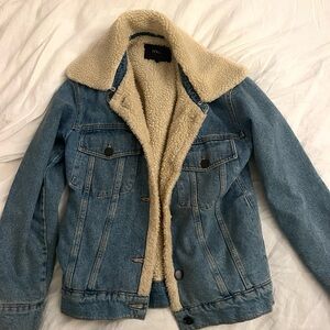 Maje Womens Faux Shearling Lined Denim Jacket